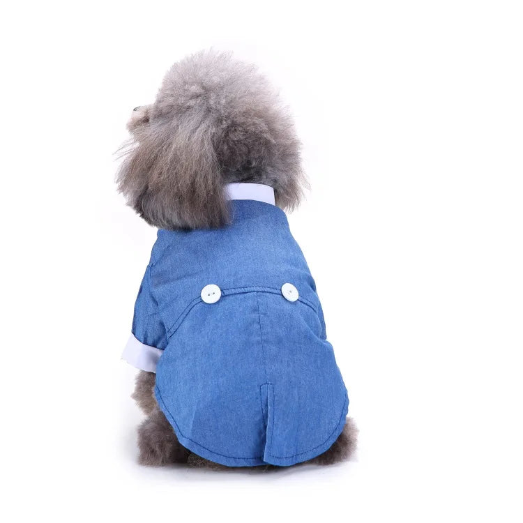 Traje de chaquetas de boda azul para perros con pajarita azul, tela formal para cachorros y gatos