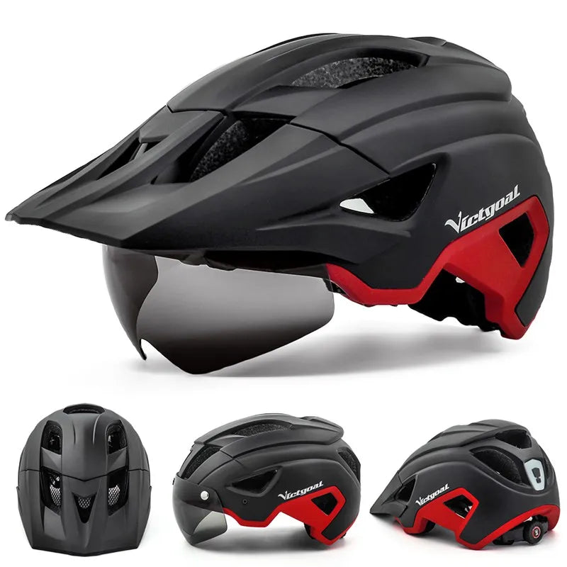 VICTGOAL-casco de bicicleta con luz LED para hombre, gafas de sol con visera, recargable, escudo para ciclismo de montaña y carretera