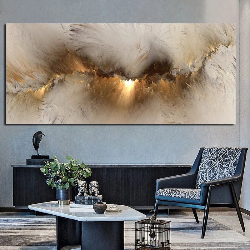 Pintura al óleo de arte abstracto de nube amarilla y gris, carteles e impresion