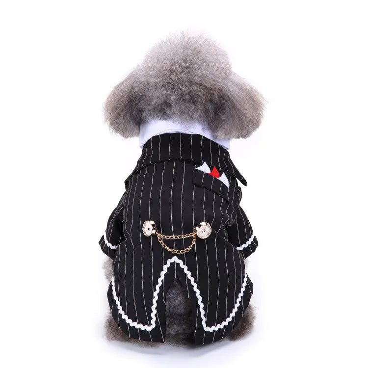 Traje de chaquetas de boda azul para perros con pajarita azul, tela formal para cachorros y gatos