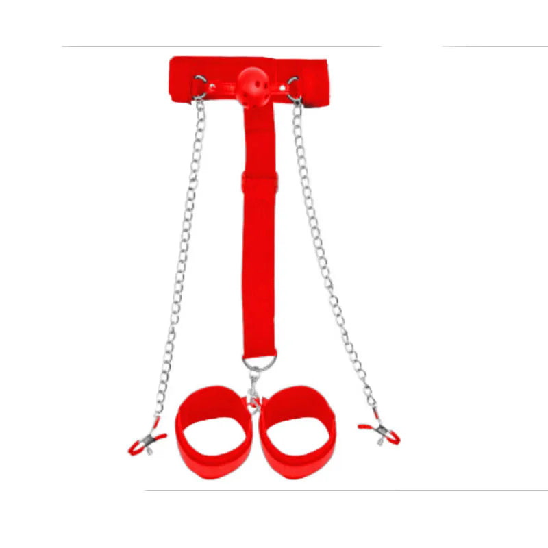 Bdsm-Juego de Bondage para adultos, esposas, cuello, muñeca, boca, mordaza, cor