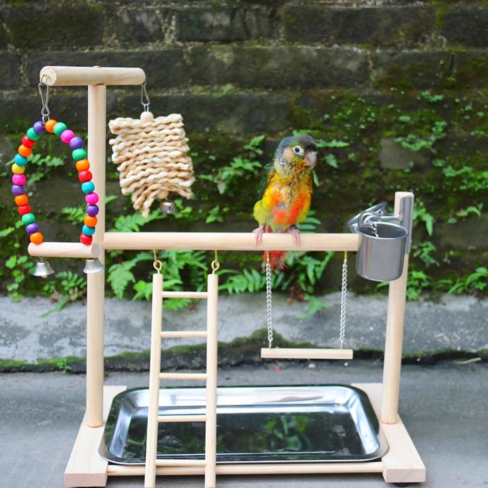 Soporte de percha para patio de juegos de pájaros, tazas de alimentación, colu