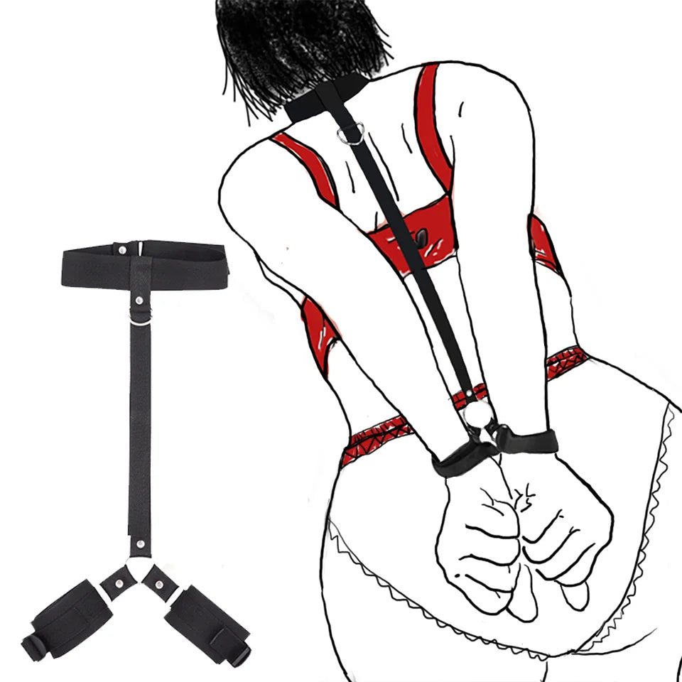 Bdsm-Juego de Bondage para adultos, esposas, cuello, muñeca, boca, mordaza, cor