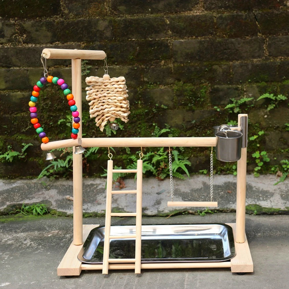 Soporte de percha para patio de juegos de pájaros, tazas de alimentación, colu