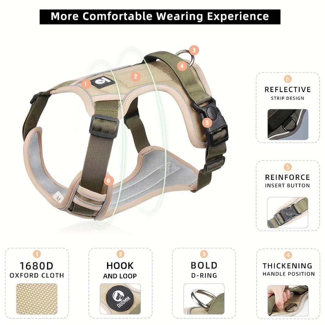 Arnés antiestrangulamiento para perro, pecho con tira reflectante, cómodo, duradero, mango ajustable para perros pequeños, medianos y grandes