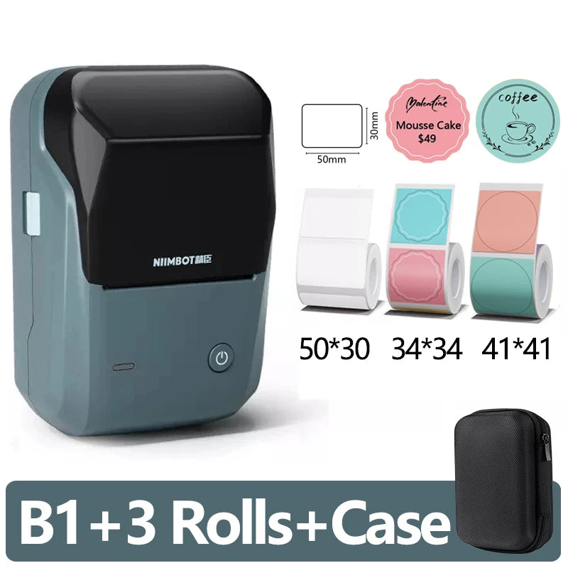 Niimbot-Mini impresora térmica de etiquetas B1, máquina de impresión autoadhesiva portátil para Pegatinas, rollos de etiquetas redondas, UV, Bluetooth