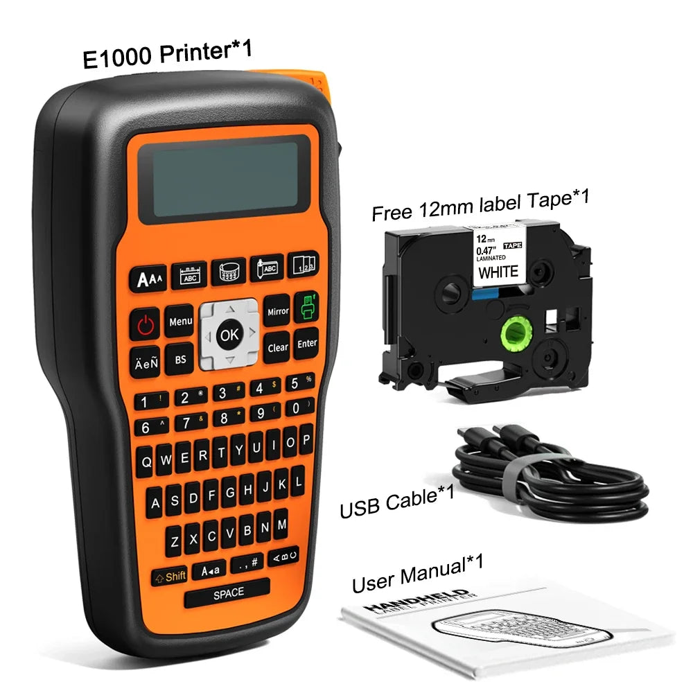 Impresora Industrial E1000 PRO TZ231, fabricante de etiquetas, cinta QWERTY, teclado, símbolos, funciona con tubos termorretráctiles