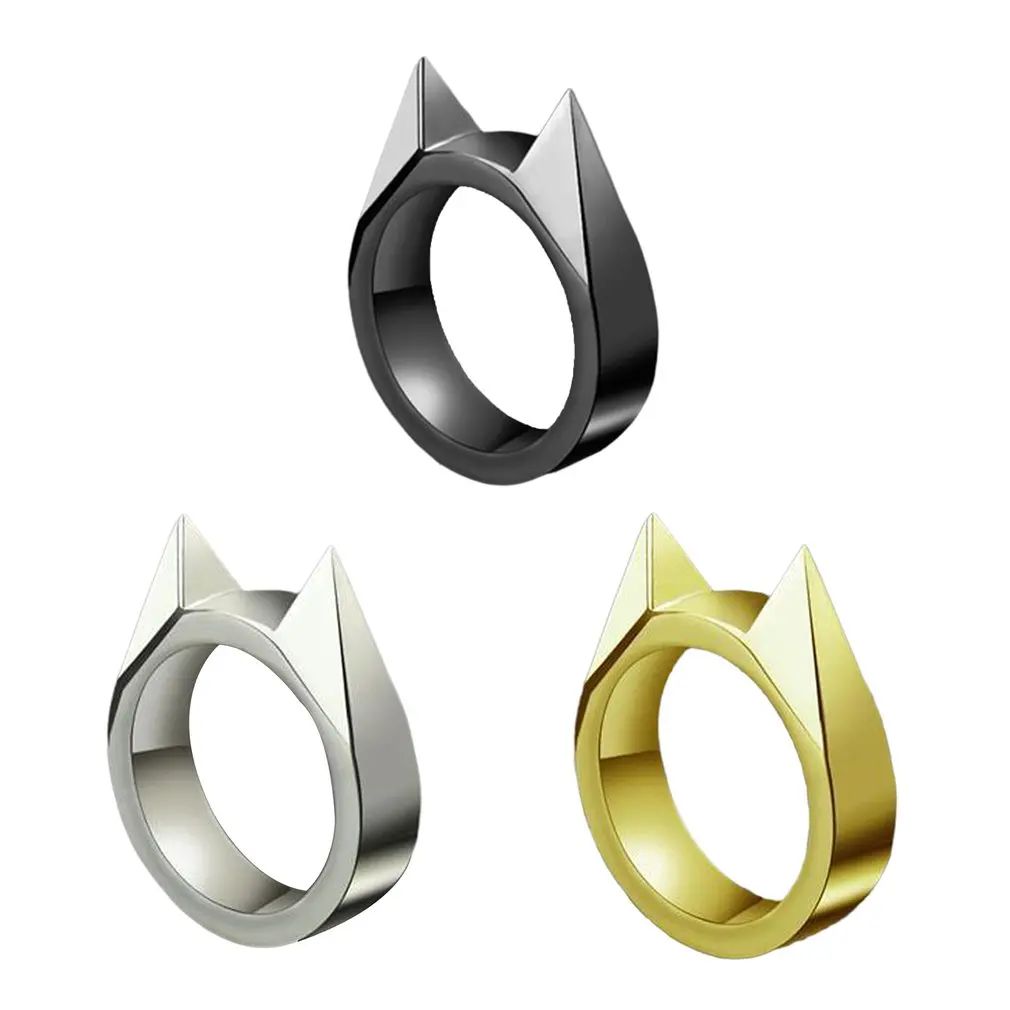 Anillos de autodefensa para hombres y mujeres, anillo de seguridad para la oreja de gato, ventana rota, suministros de supervivencia al aire libre