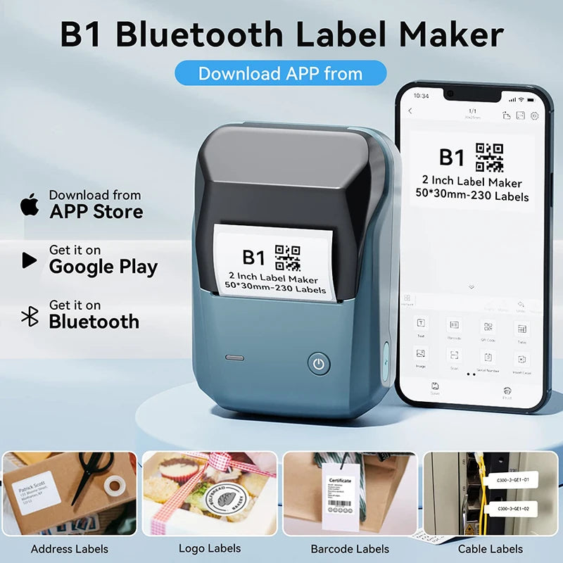 Niimbot-Mini impresora térmica de etiquetas B1, máquina de impresión autoadhesiva portátil para Pegatinas, rollos de etiquetas redondas, UV, Bluetooth