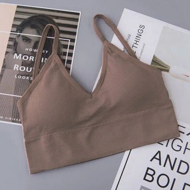 Sujetador Bandeau Sexy Crop Top delgado con tirantes finos sin costuras, Top de