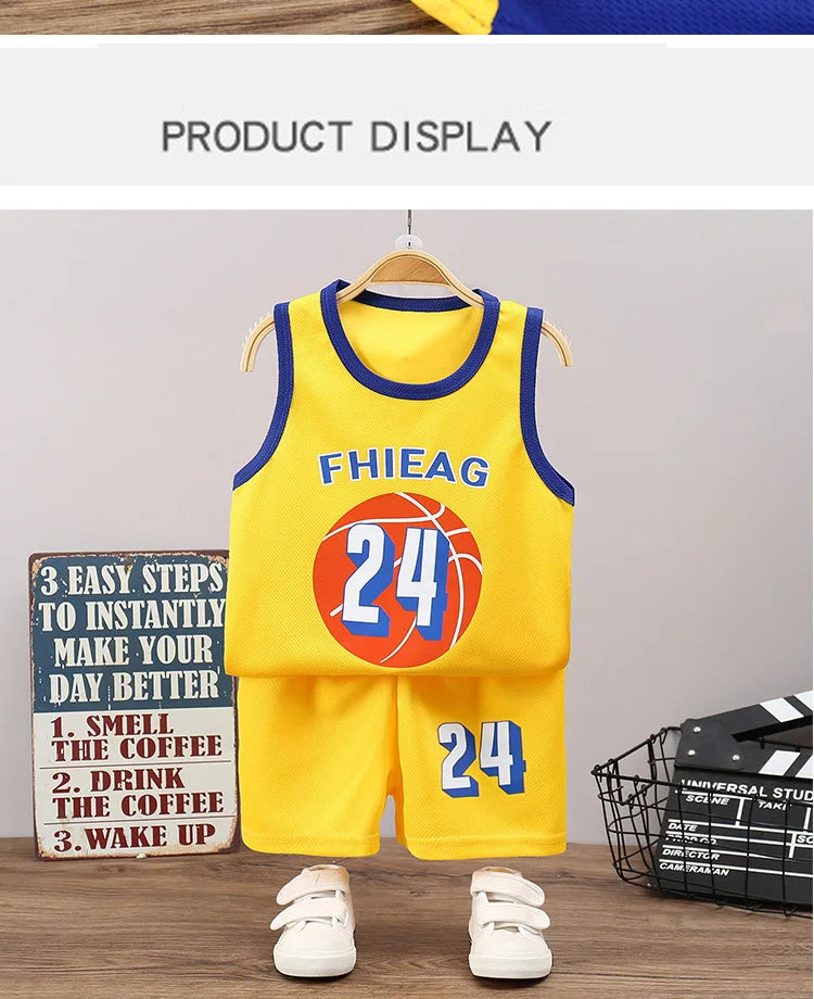 Conjuntos de camisetas de baloncesto sin mangas para niños, pantalones cortos p
