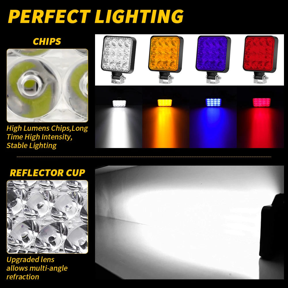 12V 24V Offroad LED Work Light 4x4 Spotlight For Jeep Truck