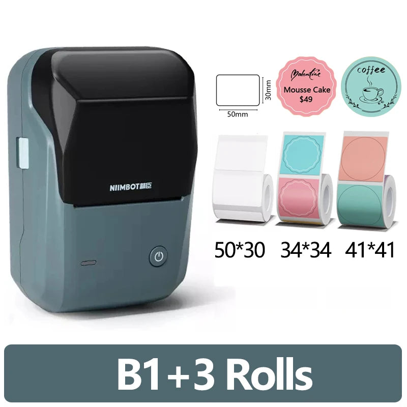 Niimbot-Mini impresora térmica de etiquetas B1, máquina de impresión autoadhesiva portátil para Pegatinas, rollos de etiquetas redondas, UV, Bluetooth