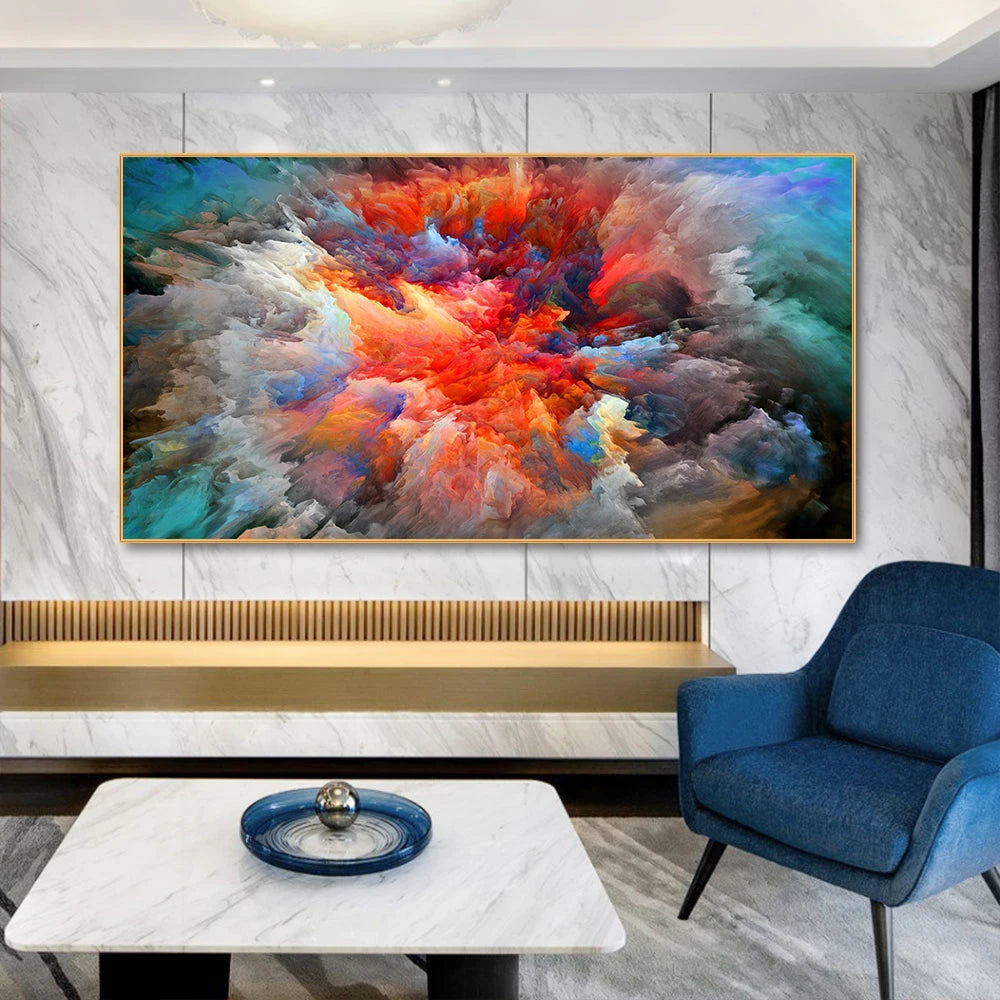 Pintura al óleo de arte abstracto de nube amarilla y gris, carteles e impresion