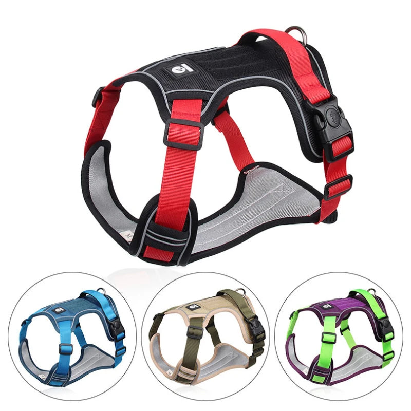 Arnés antiestrangulamiento para perro, pecho con tira reflectante, cómodo, duradero, mango ajustable para perros pequeños, medianos y grandes