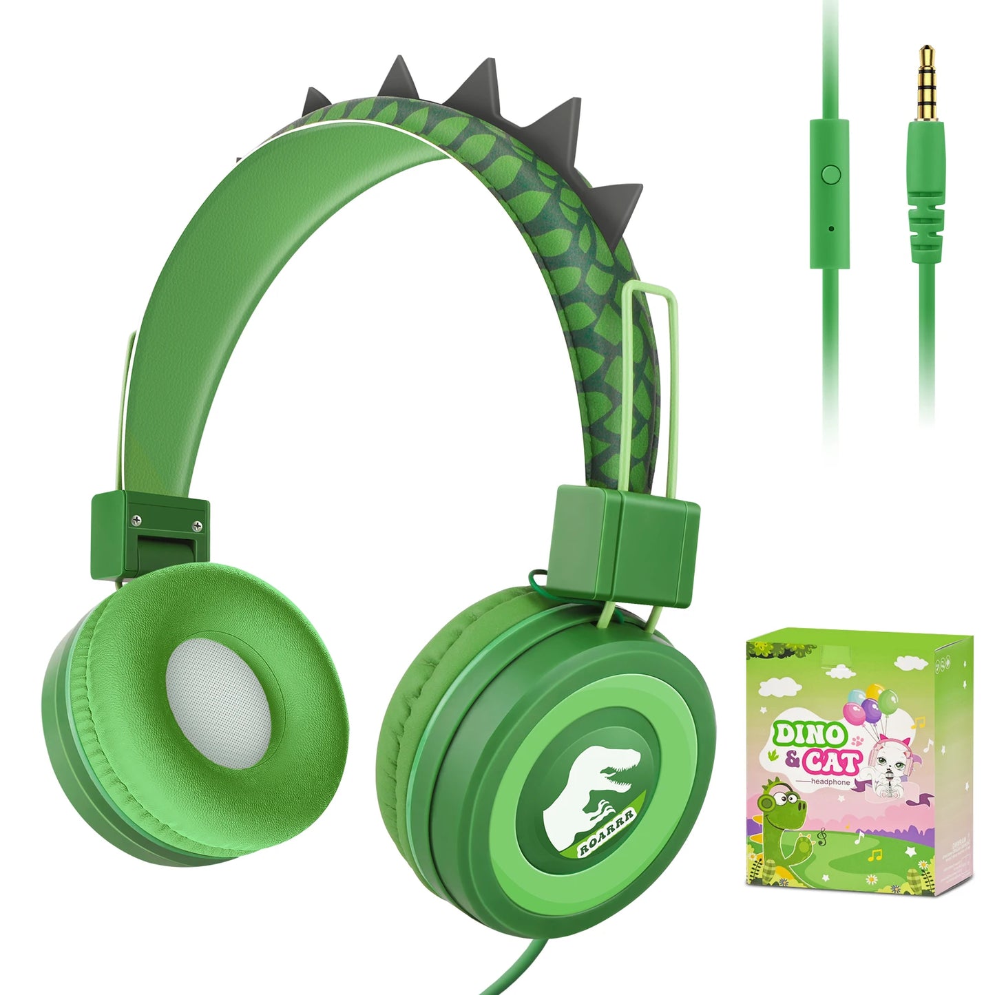 Auriculares de dinosaurio con cable para niños, auriculares con micrófono y bonitos límite de volumen de 85dB para iPad/Kindle/Fire Tablet
