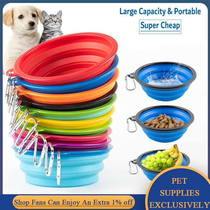 Cuenco de agua plegable de silicona para perros y gatos, cuenco para mascotas, c