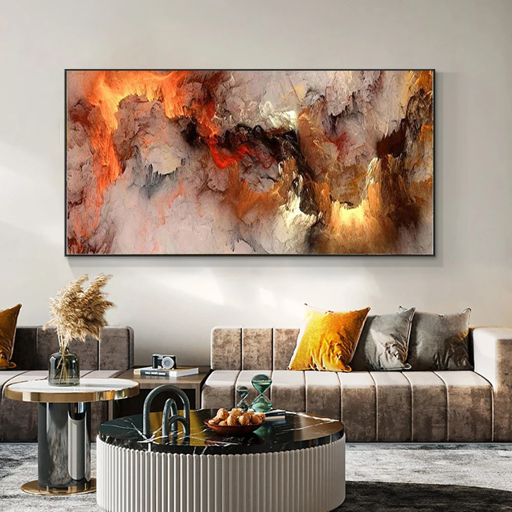 Pintura al óleo de arte abstracto de nube amarilla y gris, carteles e impresion