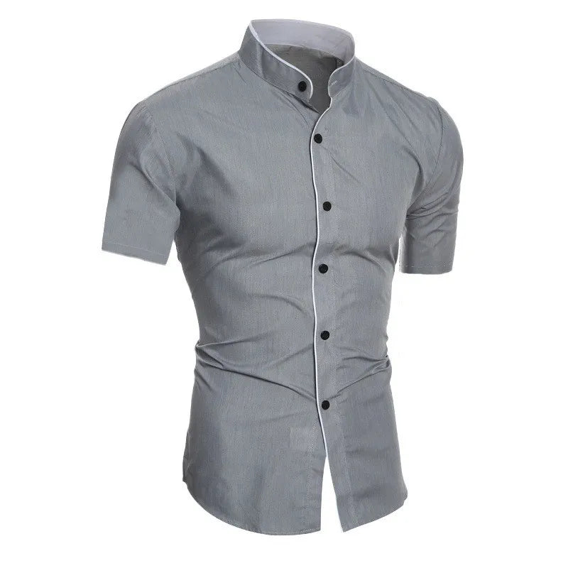 Camisa de manga corta para hombre, camisa informal de color sólido, nueva
