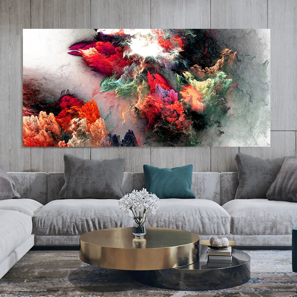 Pintura al óleo de arte abstracto de nube amarilla y gris, carteles e impresion