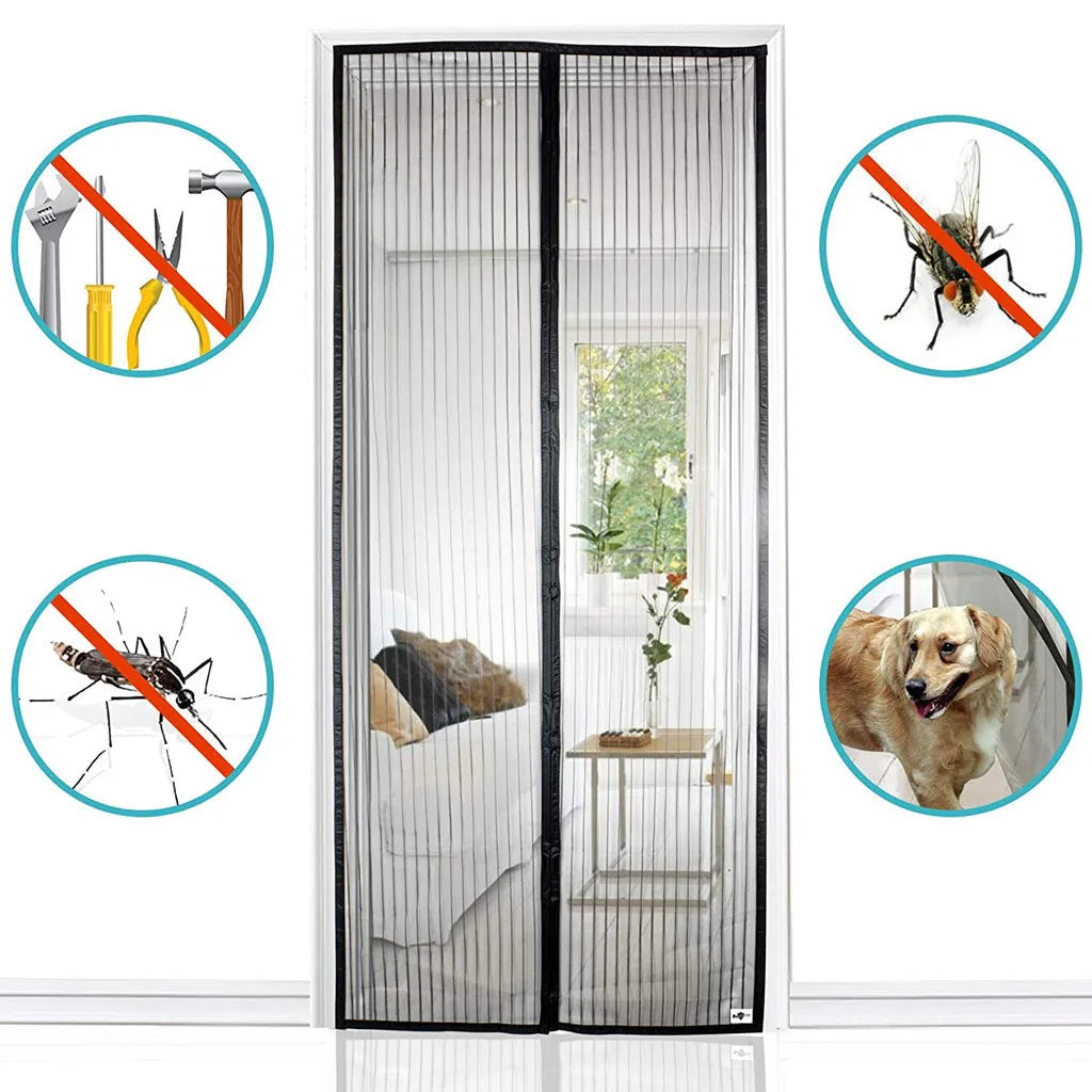 Cortina de puerta magnética sin perforación, cierre automático, antimosquitos