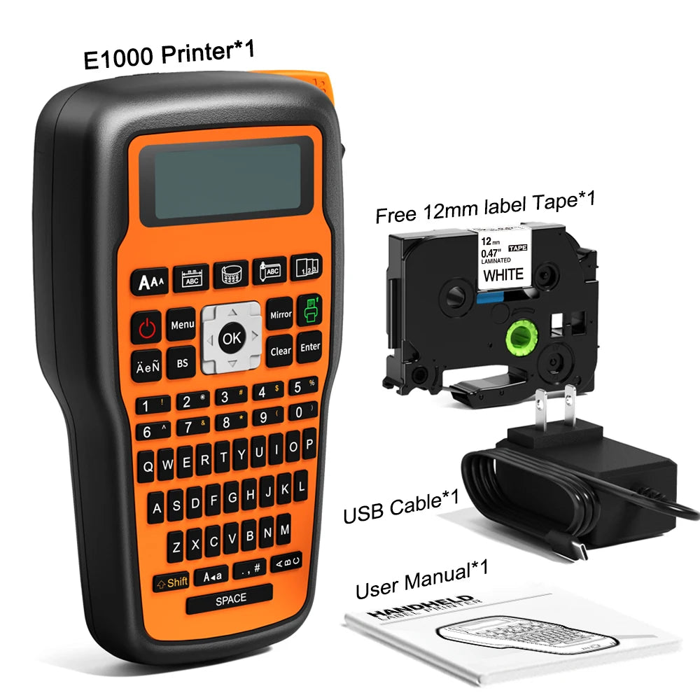 Impresora Industrial E1000 PRO TZ231, fabricante de etiquetas, cinta QWERTY, teclado, símbolos, funciona con tubos termorretráctiles