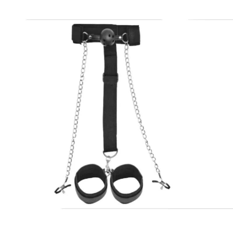 Bdsm-Juego de Bondage para adultos, esposas, cuello, muñeca, boca, mordaza, cor