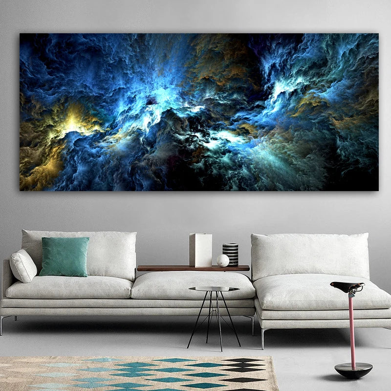Pintura al óleo de arte abstracto de nube amarilla y gris, carteles e impresion