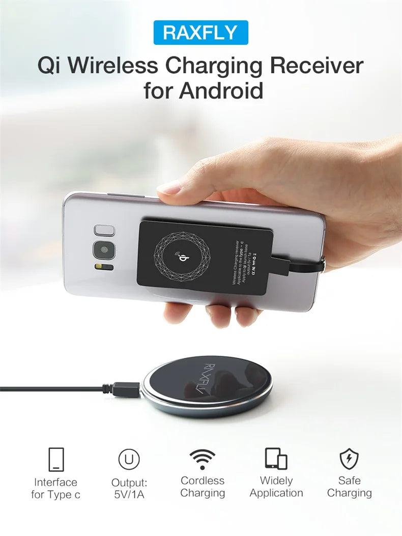 Receptor de cargador inalámbrico, adaptador de carga rápida tipo C, Micro USB, para iPhone, Samsung, Huawei, Xiaomi, Ios y Android