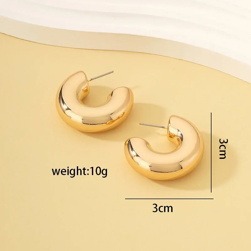Pendientes de aro coreanos de Color dorado para mujer, aretes de Metal elegantes