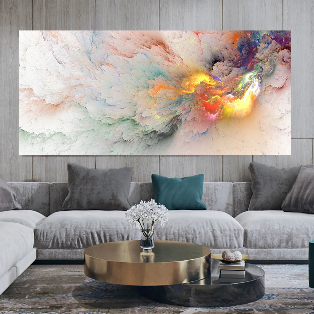 Pintura al óleo de arte abstracto de nube amarilla y gris, carteles e impresion