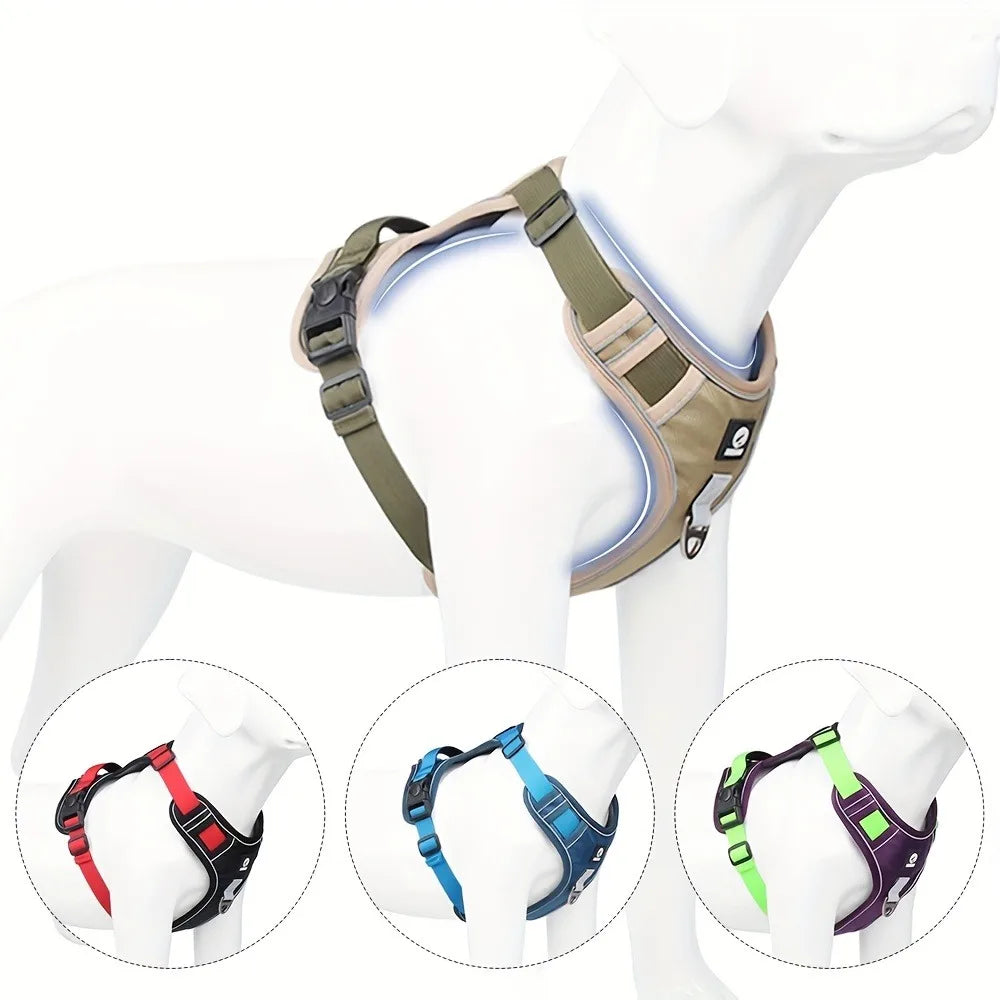 Arnés antiestrangulamiento para perro, pecho con tira reflectante, cómodo, duradero, mango ajustable para perros pequeños, medianos y grandes