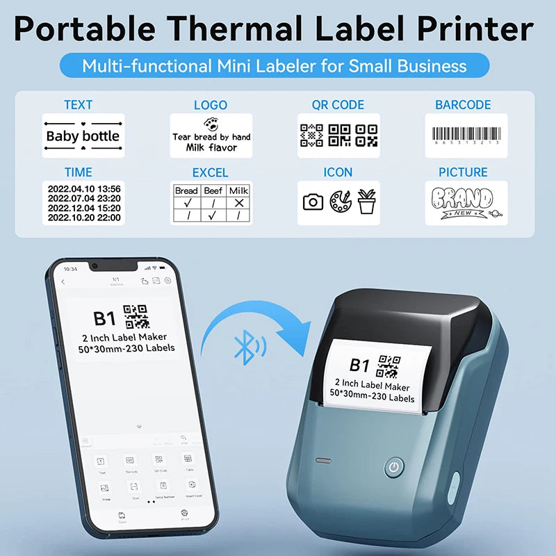 Niimbot-Mini impresora térmica de etiquetas B1, máquina de impresión autoadhesiva portátil para Pegatinas, rollos de etiquetas redondas, UV, Bluetooth
