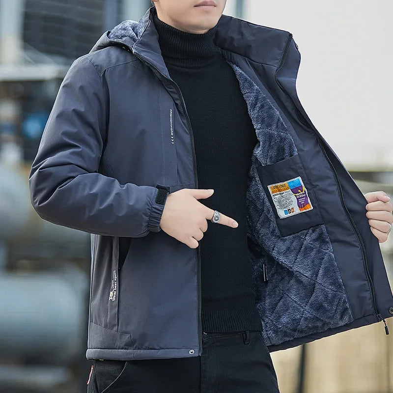 Chaqueta impermeable de felpa para Hombre, abrigo informal de algodón a prueba