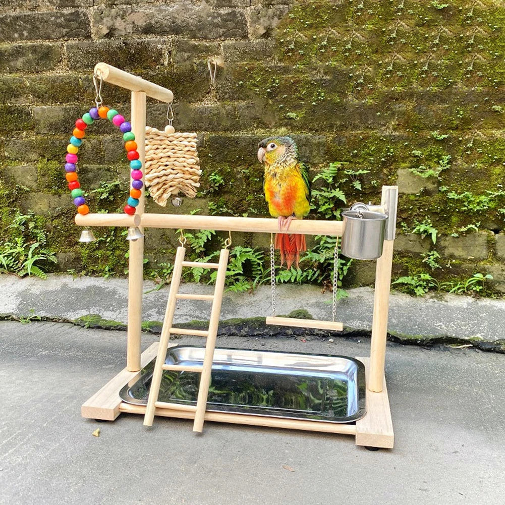 Soporte de percha para patio de juegos de pájaros, tazas de alimentación, colu