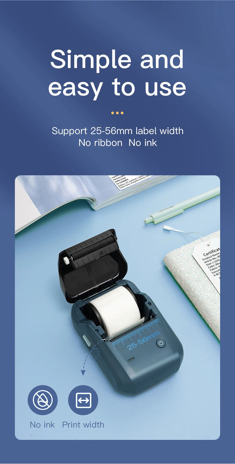 Niimbot-Mini impresora térmica de etiquetas B1, máquina de impresión autoadhesiva portátil para Pegatinas, rollos de etiquetas redondas, UV, Bluetooth