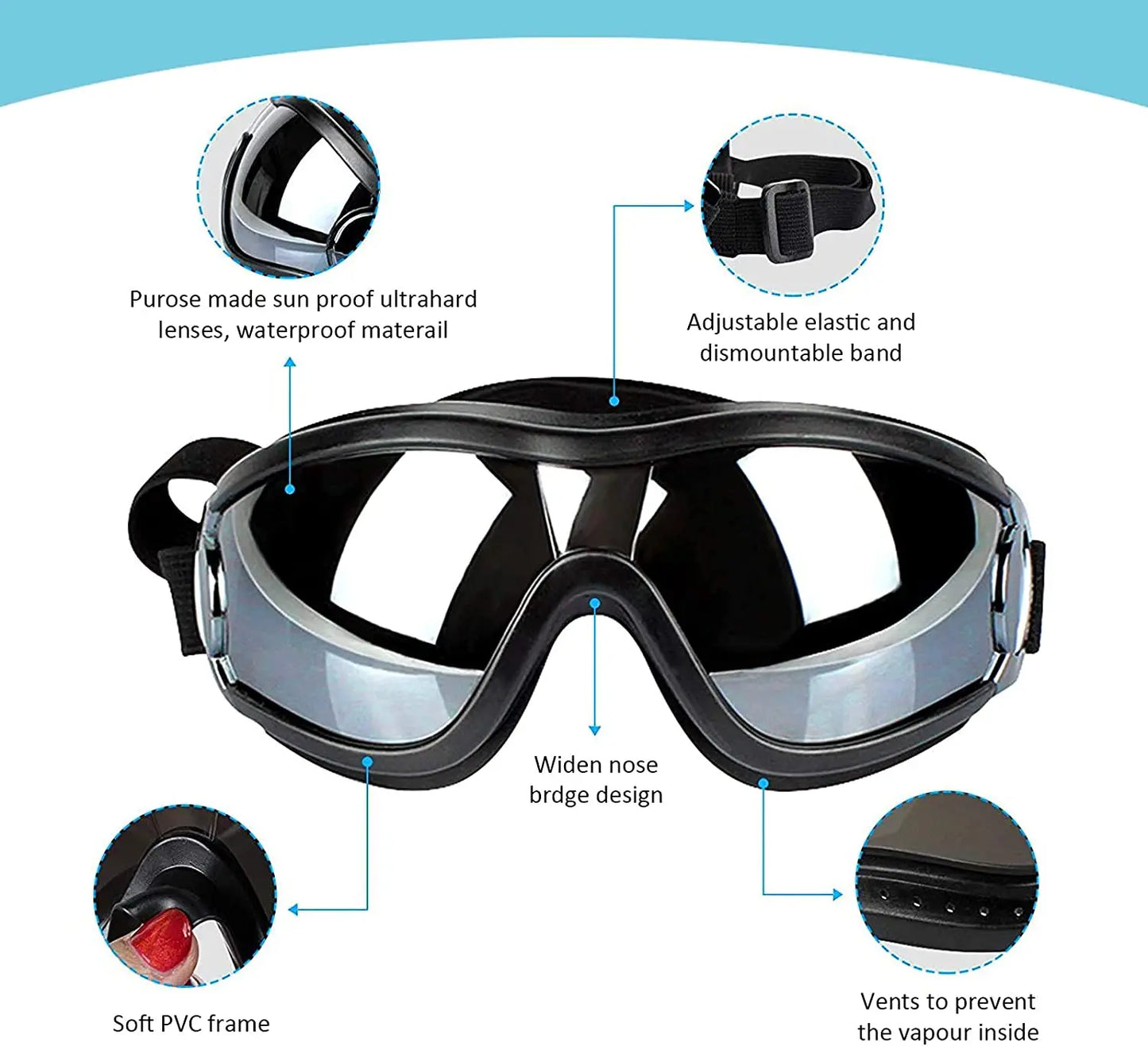 Dog Sunglasses, Adjustable Strap for Travel, Ski and Anti-Fog, Goggles