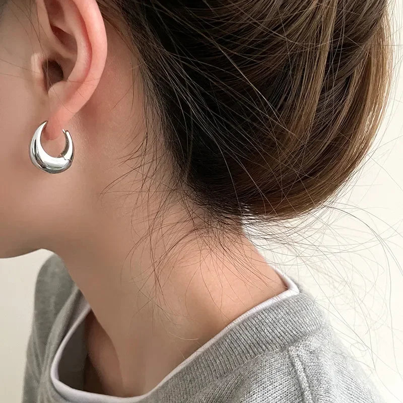 Pendientes de aro góticos para mujer, Piercing ancho Simple, Color dorado y pla