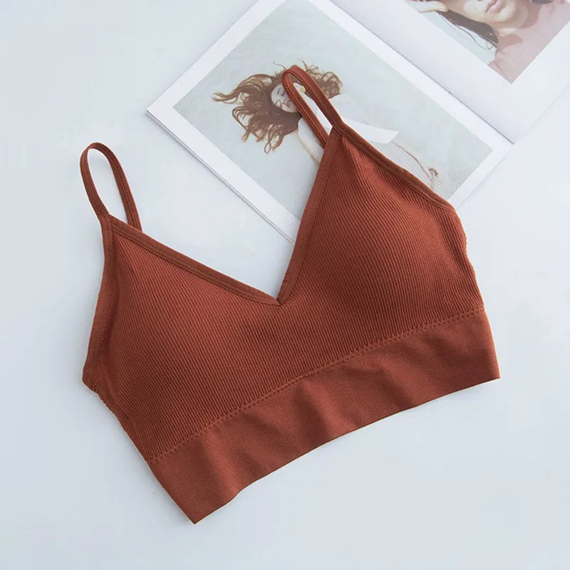 Sujetador Bandeau Sexy Crop Top delgado con tirantes finos sin costuras, Top de