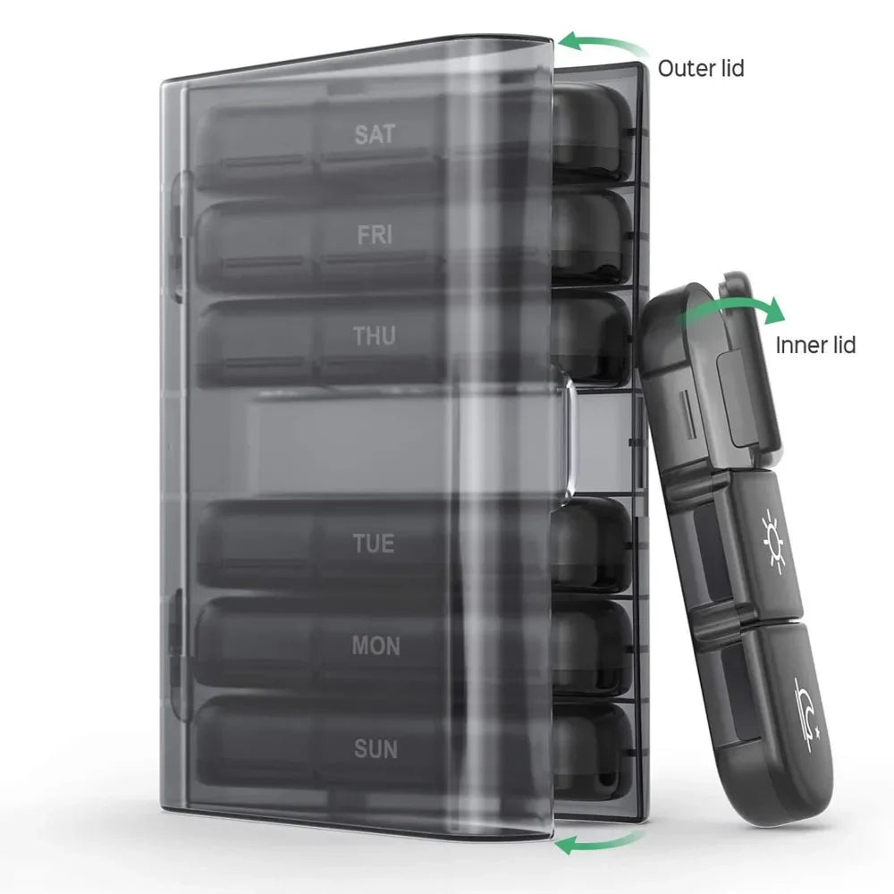 7 Days Pill Box 21/14 Grids 3 Times Portable Travel Pill Case Organizer