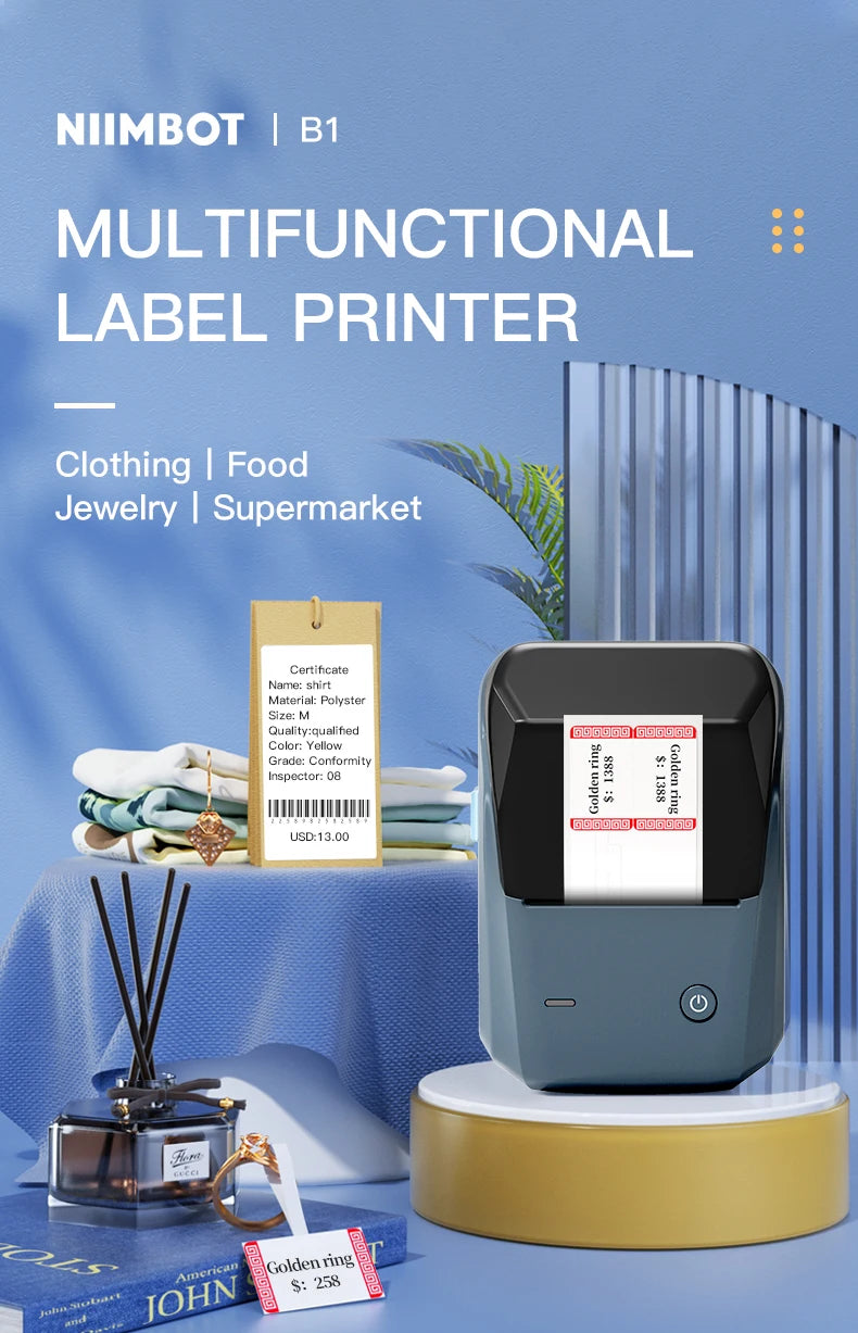 Niimbot-Mini impresora térmica de etiquetas B1, máquina de impresión autoadhesiva portátil para Pegatinas, rollos de etiquetas redondas, UV, Bluetooth