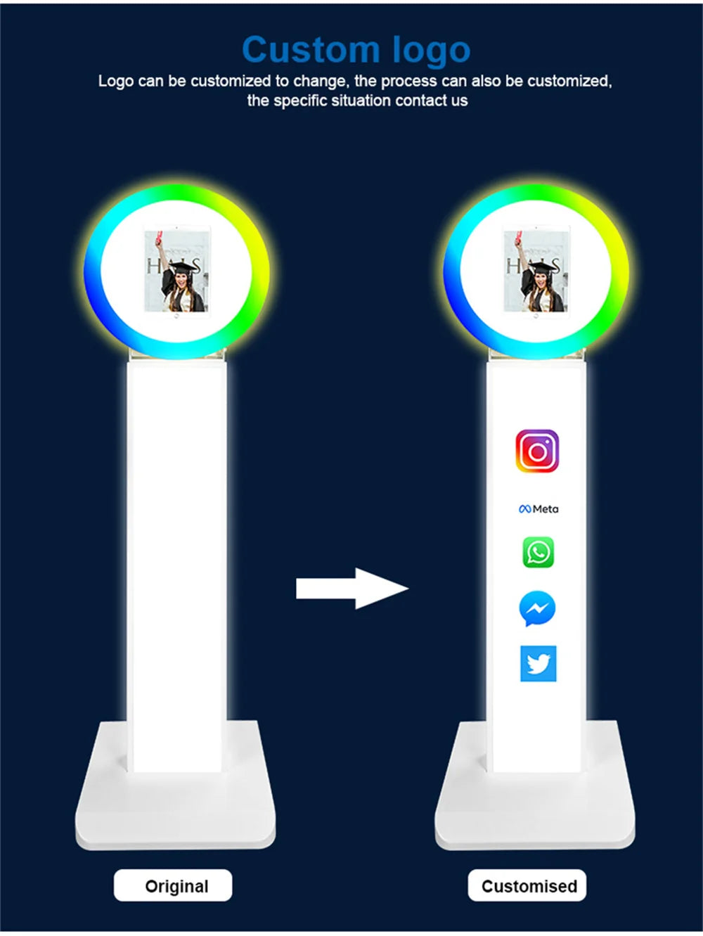 Carcasa de máquina de Selfie para fotomatón de iPad, soporte ajustable, logoti