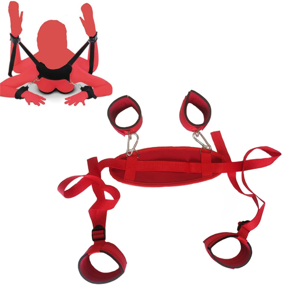 Bdsm-Juego de Bondage para adultos, esposas, cuello, muñeca, boca, mordaza, cor