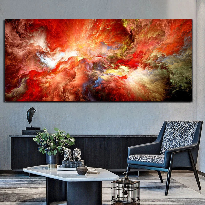 Pintura al óleo de arte abstracto de nube amarilla y gris, carteles e impresion