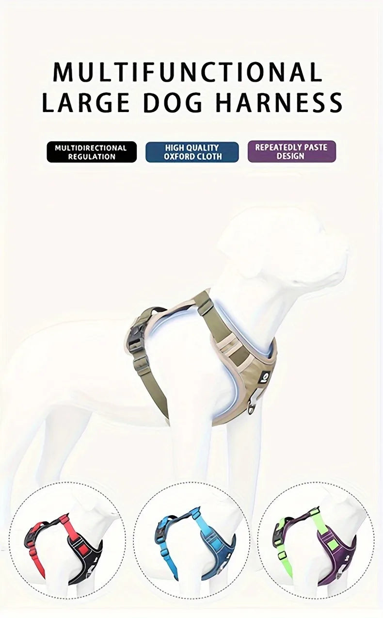 Arnés antiestrangulamiento para perro, pecho con tira reflectante, cómodo, duradero, mango ajustable para perros pequeños, medianos y grandes