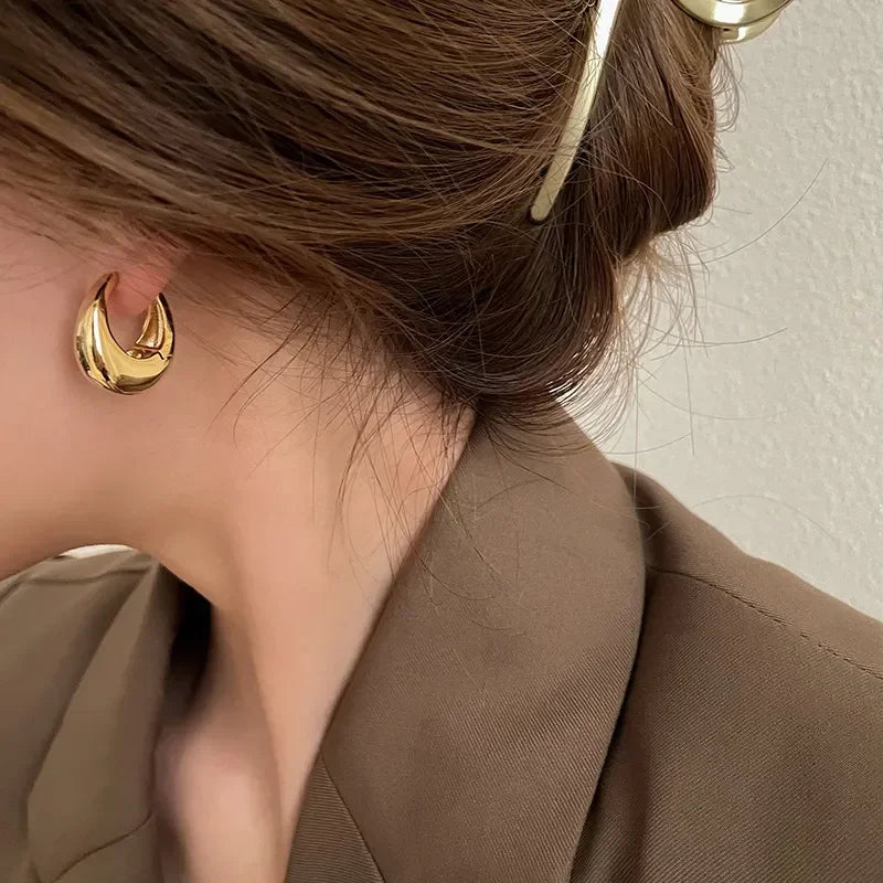 Pendientes de aro góticos para mujer, Piercing ancho Simple, Color dorado y pla