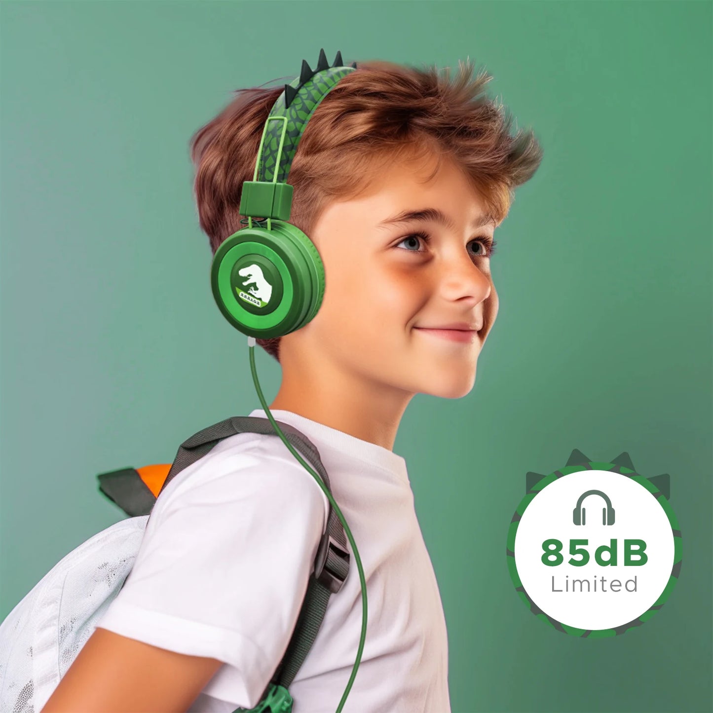 Auriculares de dinosaurio con cable para niños, auriculares con micrófono y bonitos límite de volumen de 85dB para iPad/Kindle/Fire Tablet