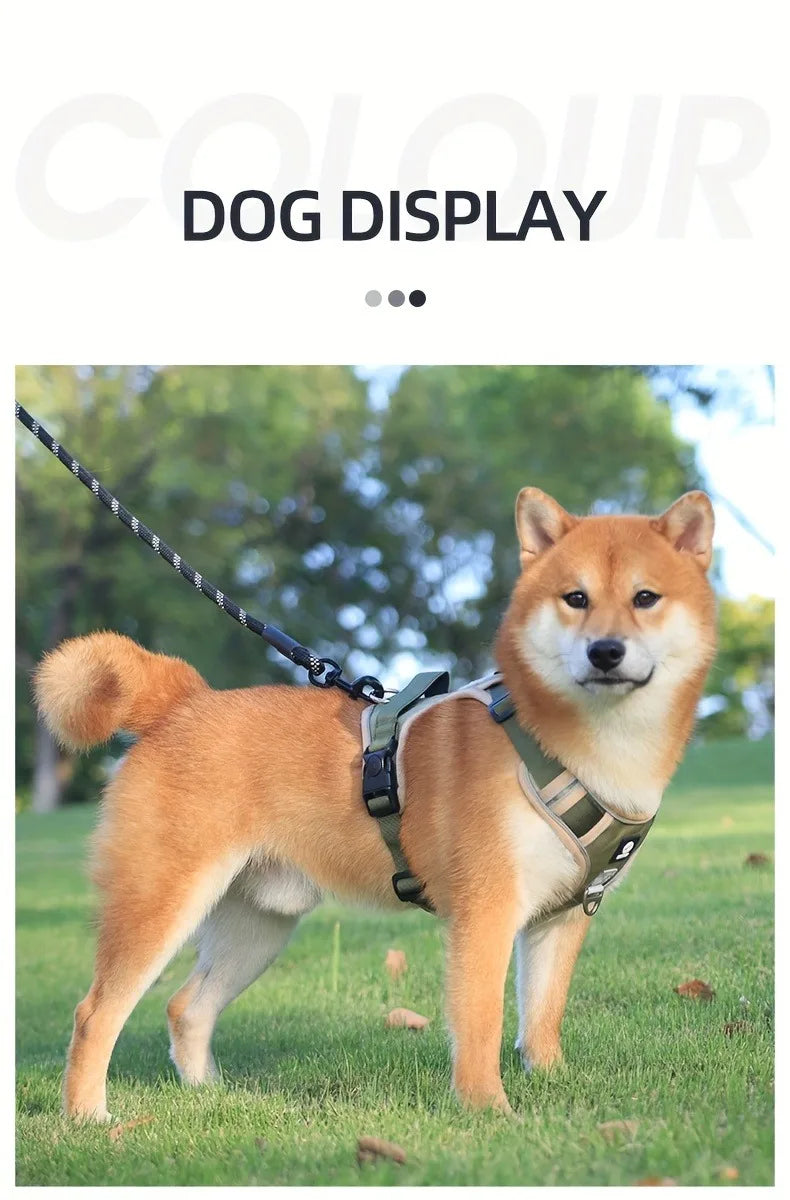 Arnés antiestrangulamiento para perro, pecho con tira reflectante, cómodo, duradero, mango ajustable para perros pequeños, medianos y grandes