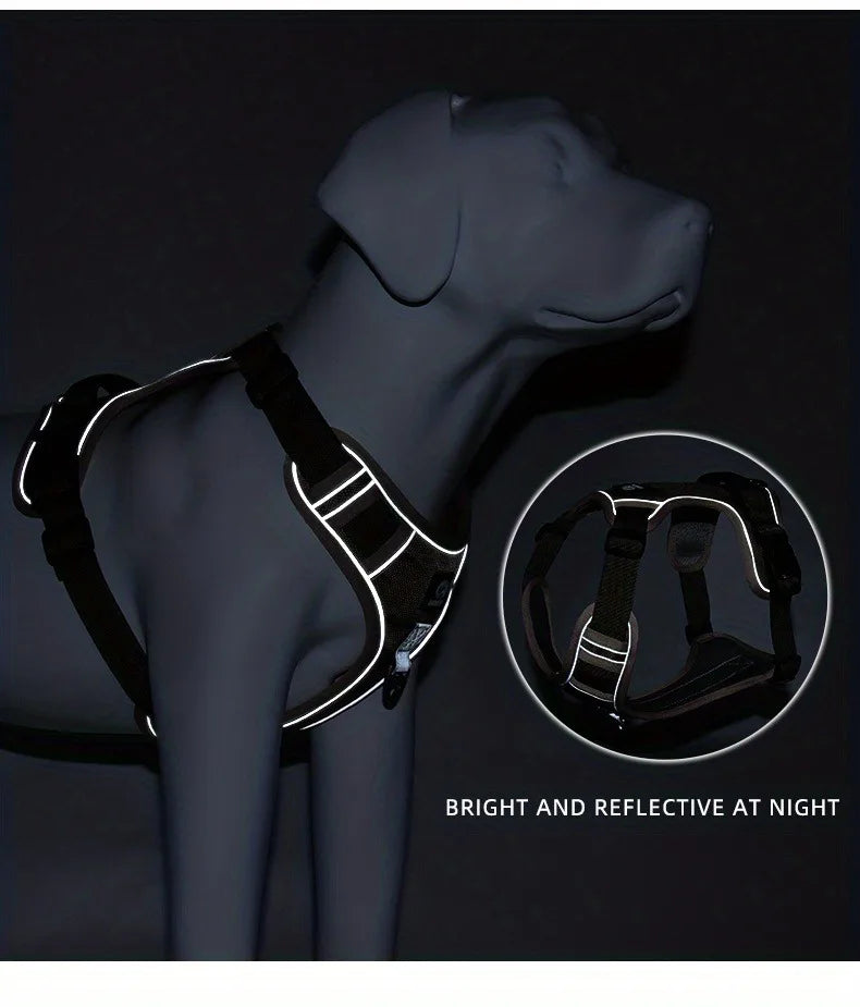 Arnés antiestrangulamiento para perro, pecho con tira reflectante, cómodo, duradero, mango ajustable para perros pequeños, medianos y grandes