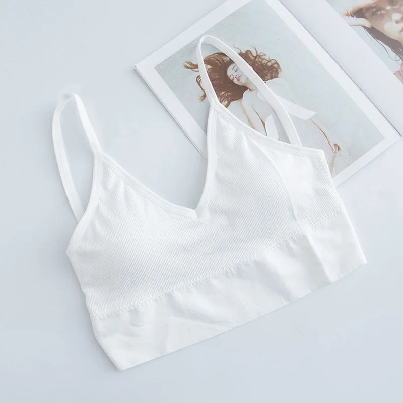 Sujetador Bandeau Sexy Crop Top delgado con tirantes finos sin costuras, Top de